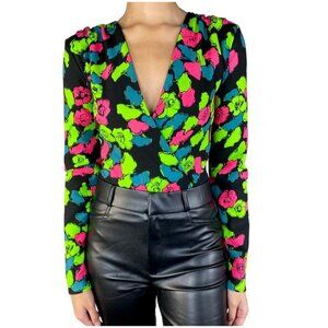 NWT Zara  Neon Colours Floral Long Sleeve Bodysuit XS
